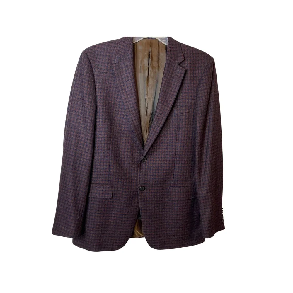 Hart Schaffner Marx Mens Red Black Houndstooth Wool Sports Jacket Blazer 42